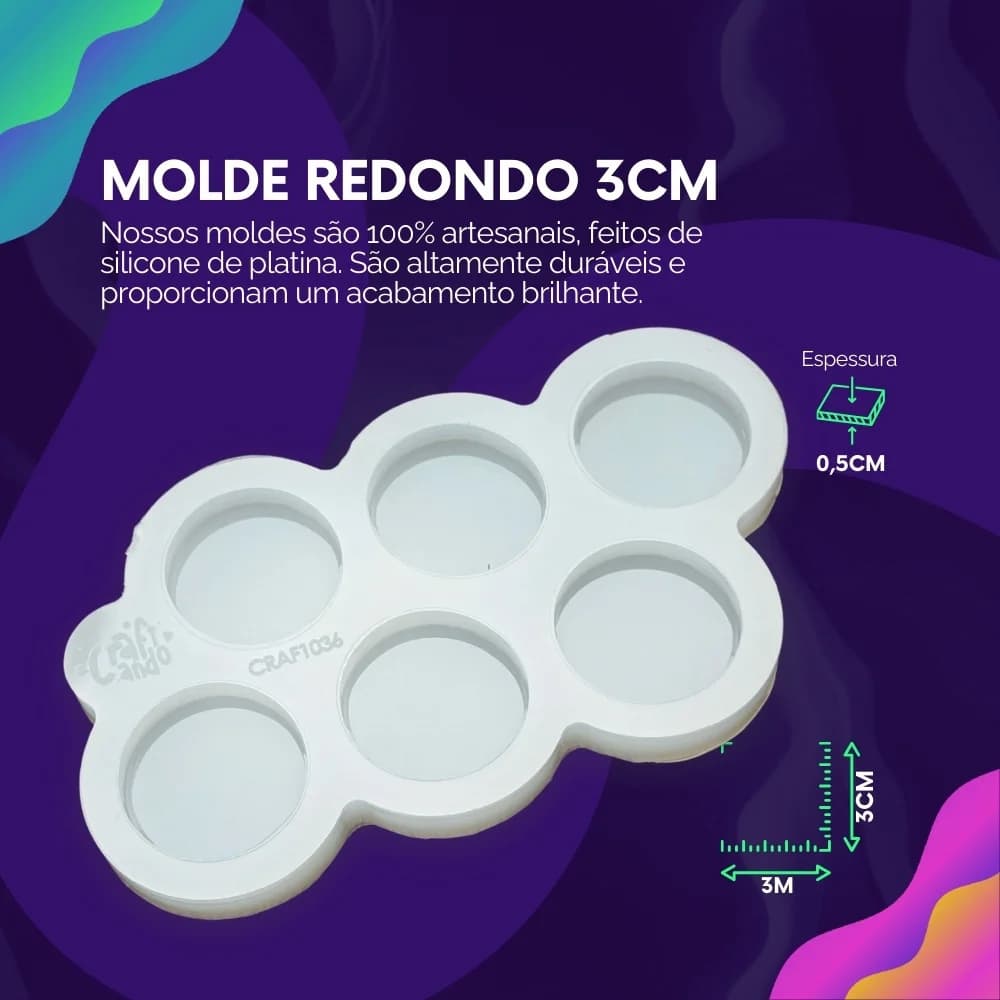 Molde de Silicone Para Resina Epóxi Redondo 3cm - Imagem 2