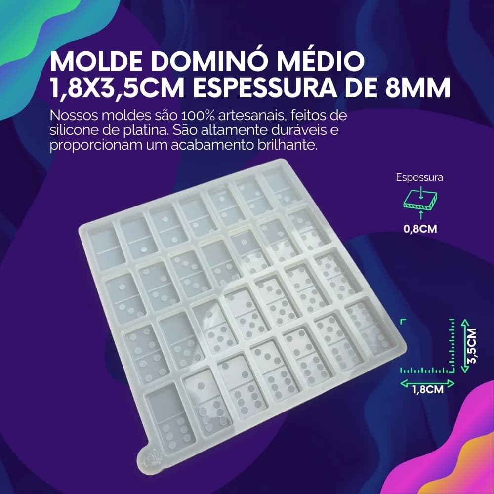 Molde de Silicone Dominó Médio 1,8x3,5cm Espessura de 8mm (2)