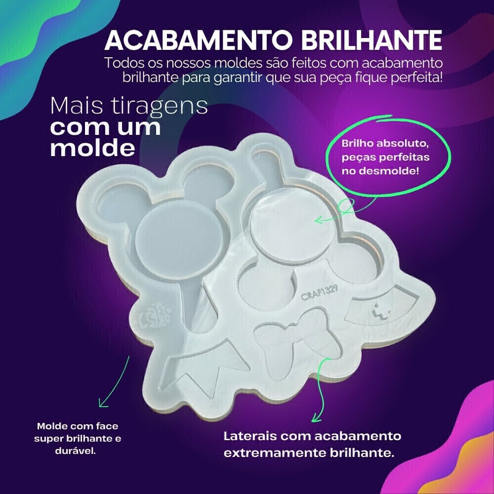 Molde de Silicone Para Resina Espelho Mini Mickey / Minnie