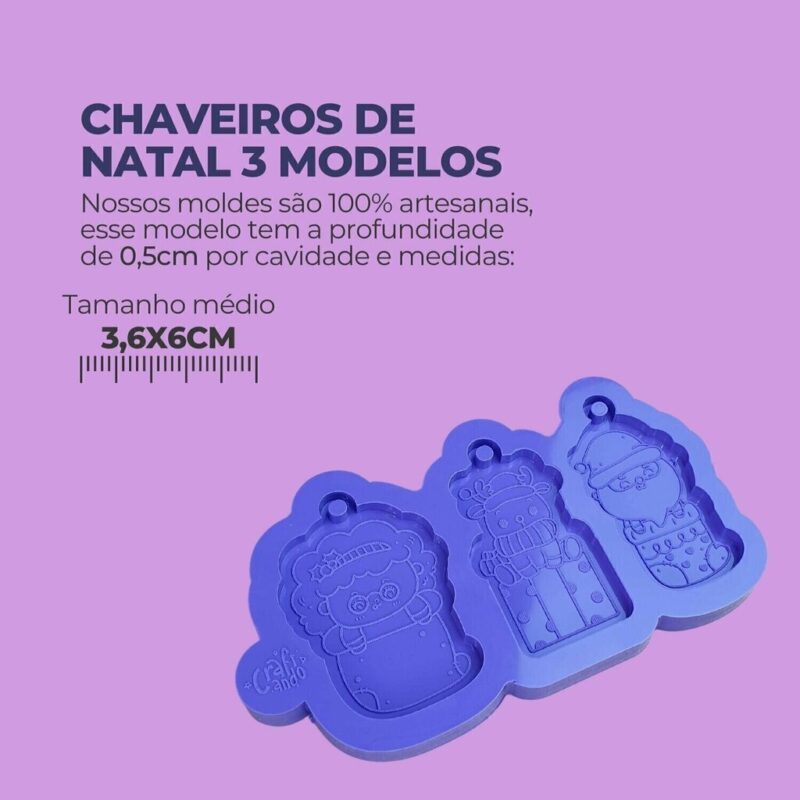 Molde de Silicone Para Resina Epóxi Chaveiros de Natal 3 modelos - Imagem 2