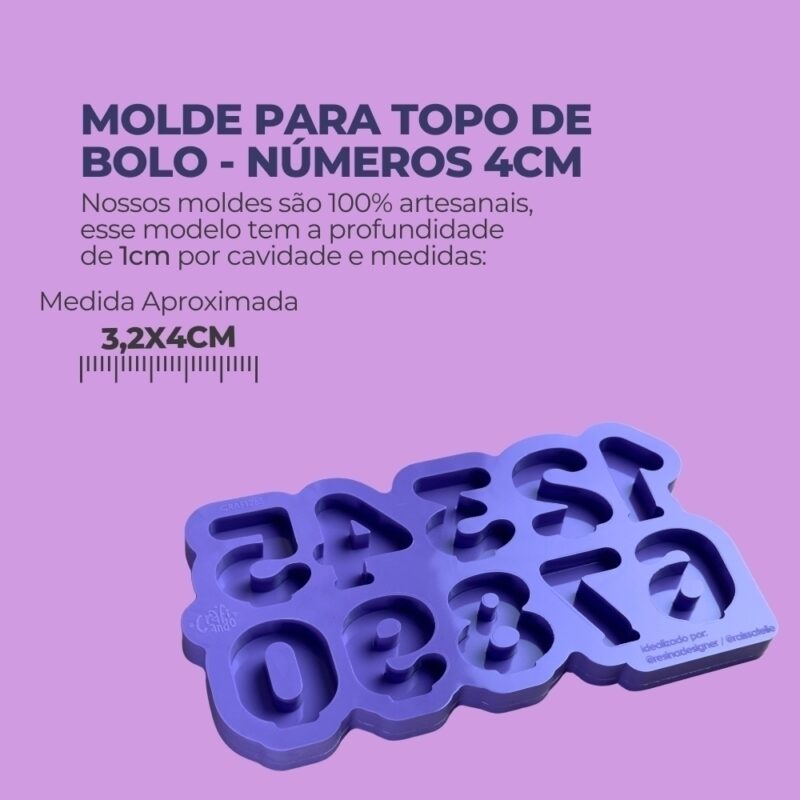 Molde de Silicone Para Resina Epóxi Para Topo de Bolo - Topo de Bolo Números 4cm - Imagem 2