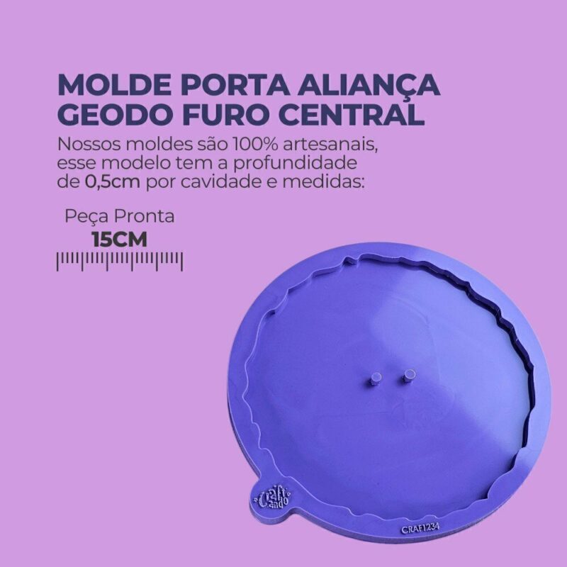 Molde de Silicone Para Resina Porta Aliança Geodo Furo Central - Imagem 2