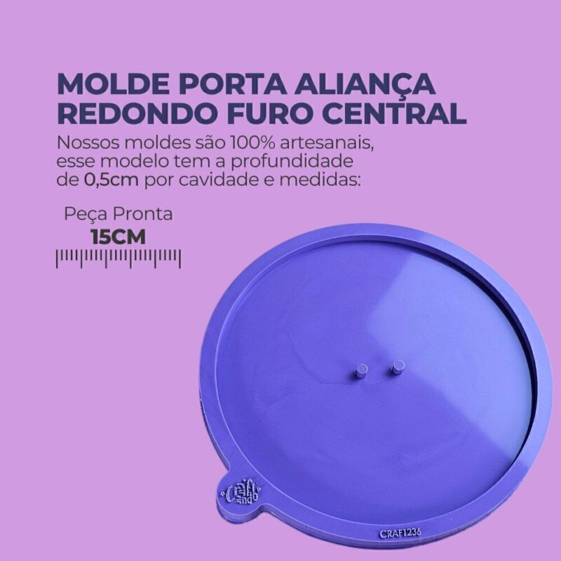 Molde de Silicone Para Resina Porta Aliança Redondo Furo Central - Imagem 2