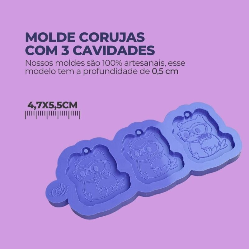 Molde de Silicone Para Resina Epóxi Corujas com 3 cavidades - Imagem 2