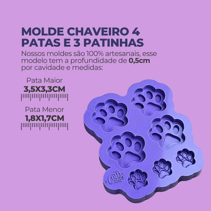Molde de Silicone Para Resina Chaveiro 4 Patas e 3 Patinhas - Imagem 2