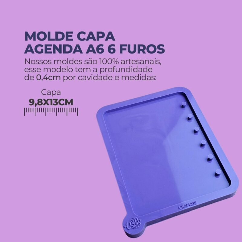Molde de Silicone Para Resina Capa Agenda A6 6 furos - Imagem 2
