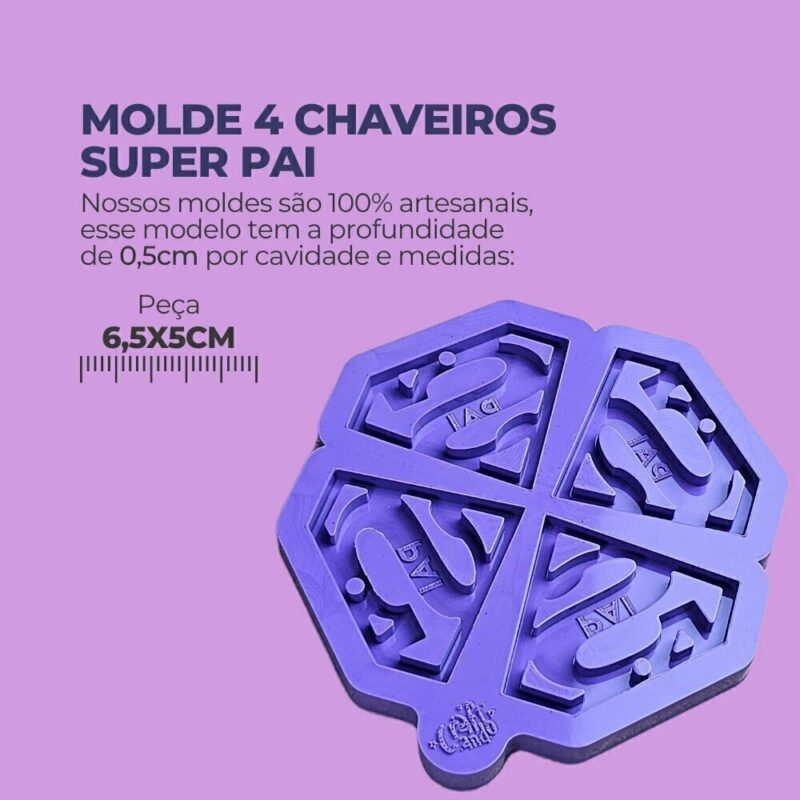 Molde de Silicone Para Resina 4 Chaveiros Super Pai - Imagem 2