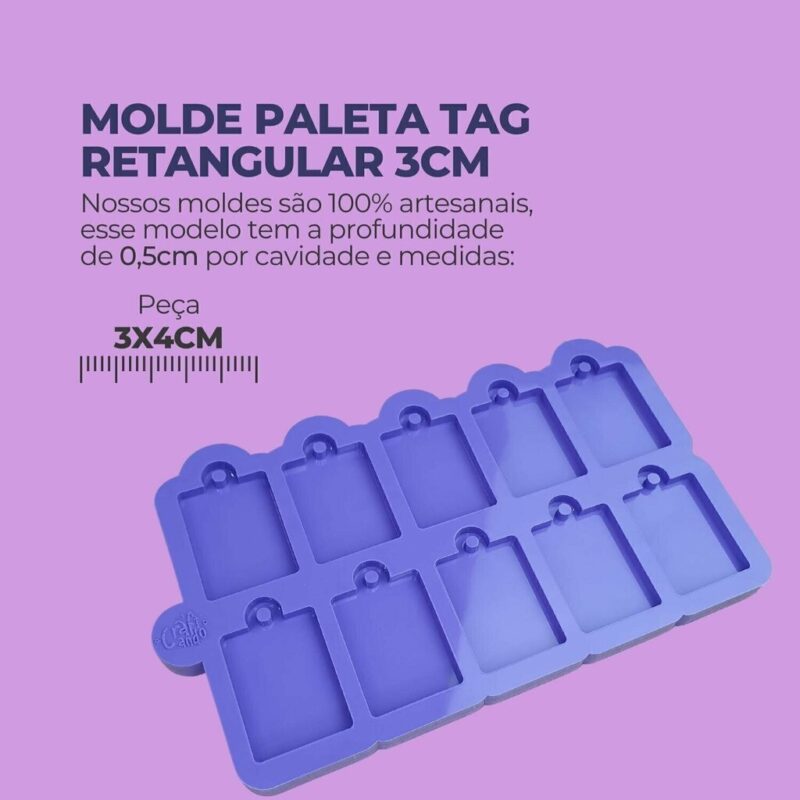 Molde de Silicone Para Resina Epóxi Paleta Tag retangular 3cm - Imagem 2
