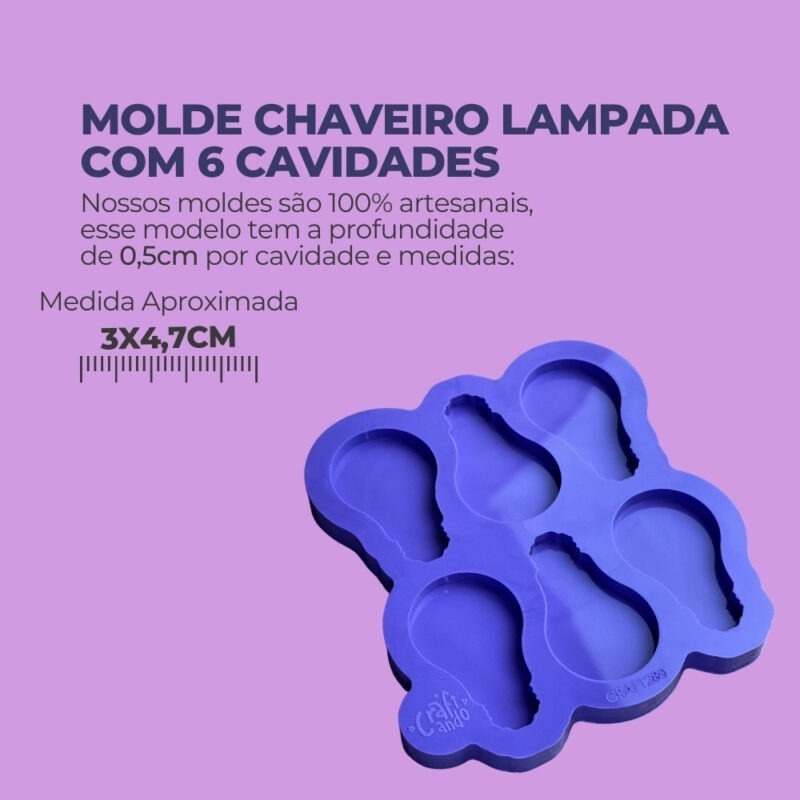 Molde de Silicone Para Resina Epóxi Chaveiro Lâmpada  6 cavidades - Imagem 2