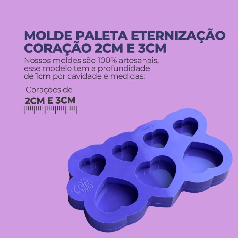 Molde de Silicone Para Resina Epóxi Paleta Eternização Coração 2cm e 3cm - Imagem 2