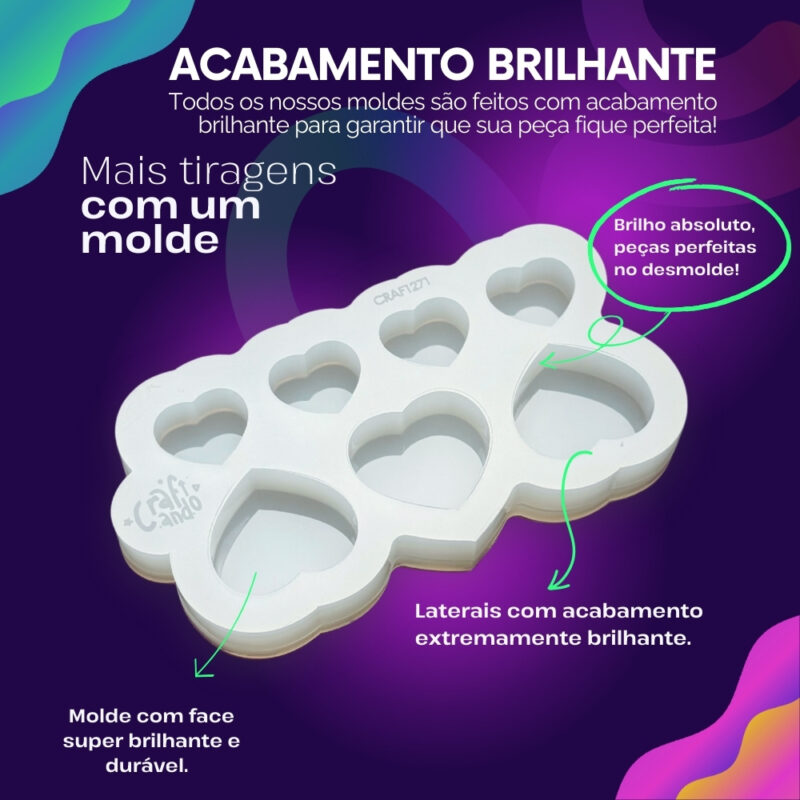 Molde de Silicone Para Resina Epóxi Paleta Eternização Coração 2cm e 3cm - Imagem 3