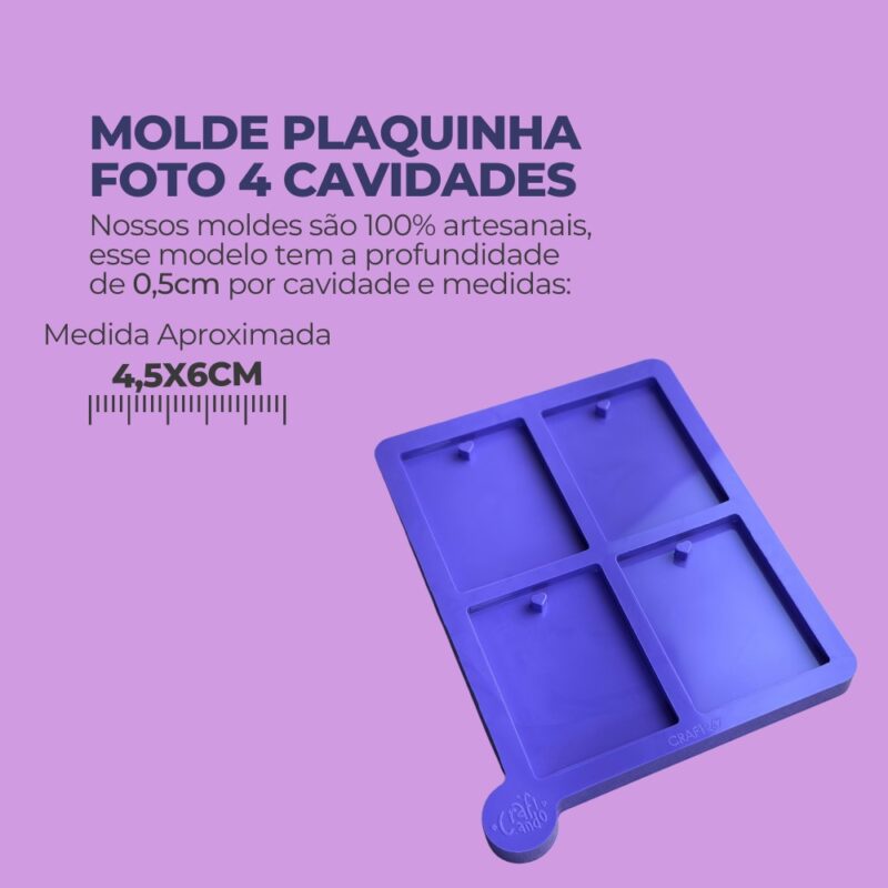 Molde de Silicone Para Resina Epóxi Plaquinha Foto 4 Cavidades - Imagem 2