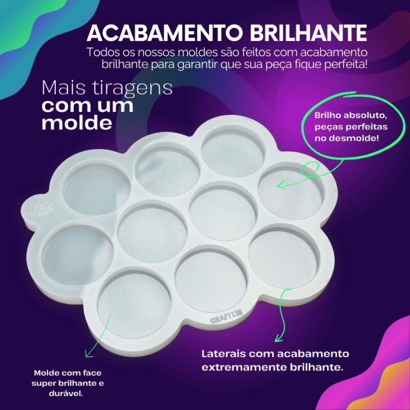 Molde de Silicone Para Resina Epóxi Redondo 4cm 10 Cavidades - Imagem 3