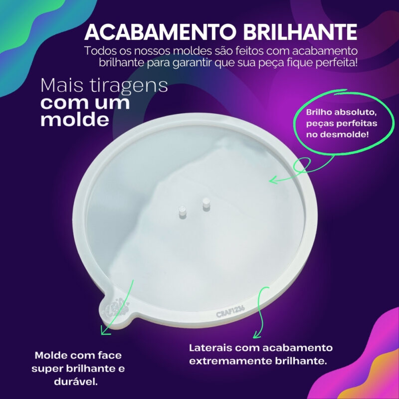 Molde de Silicone Para Resina Porta Aliança Redondo 15cm Furo Central - Imagem 3