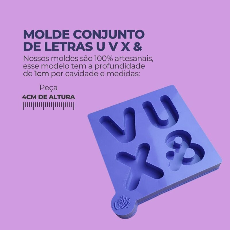 Molde de Silicone Para Resina Epóxi Conjunto de Letras U V X & 4cm - Imagem 2