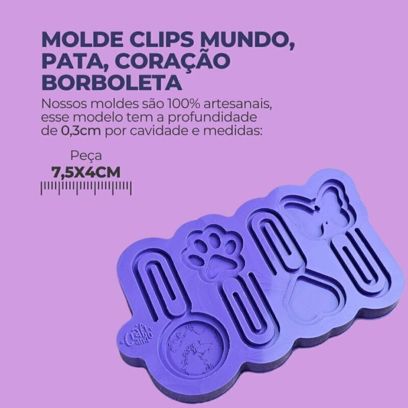 Molde de Silicone Para Resina Clips Mundo, Pata, Coração Borboleta - Imagem 2