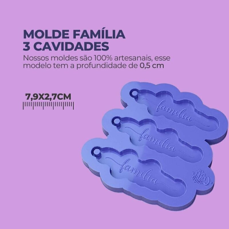 Molde de Silicone Para Resina Epóxi Família 3 cavidades - Imagem 2