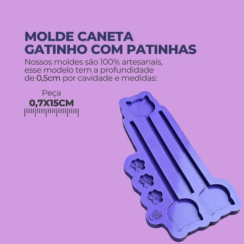 Molde de Silicone Para Resina Caneta Gatinho com Patinhas - Imagem 2