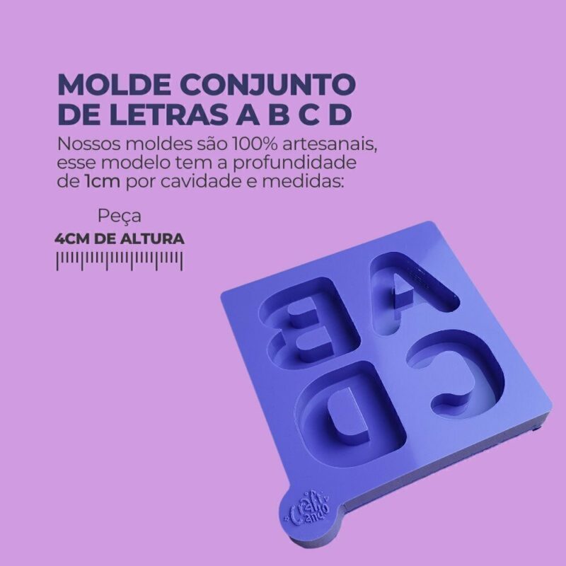 Molde de Silicone Para Resina Epóxi Conjunto de Letras A B C D 4cm - Imagem 2