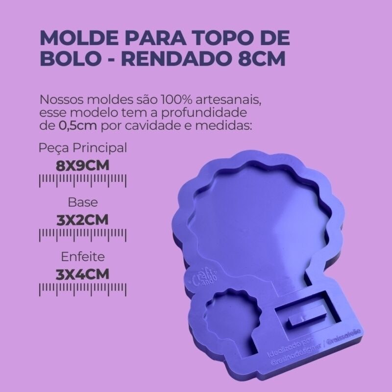 Molde de Silicone Para Resina Epóxi Para Topo de Bolo - Rendado 8cm - Imagem 2