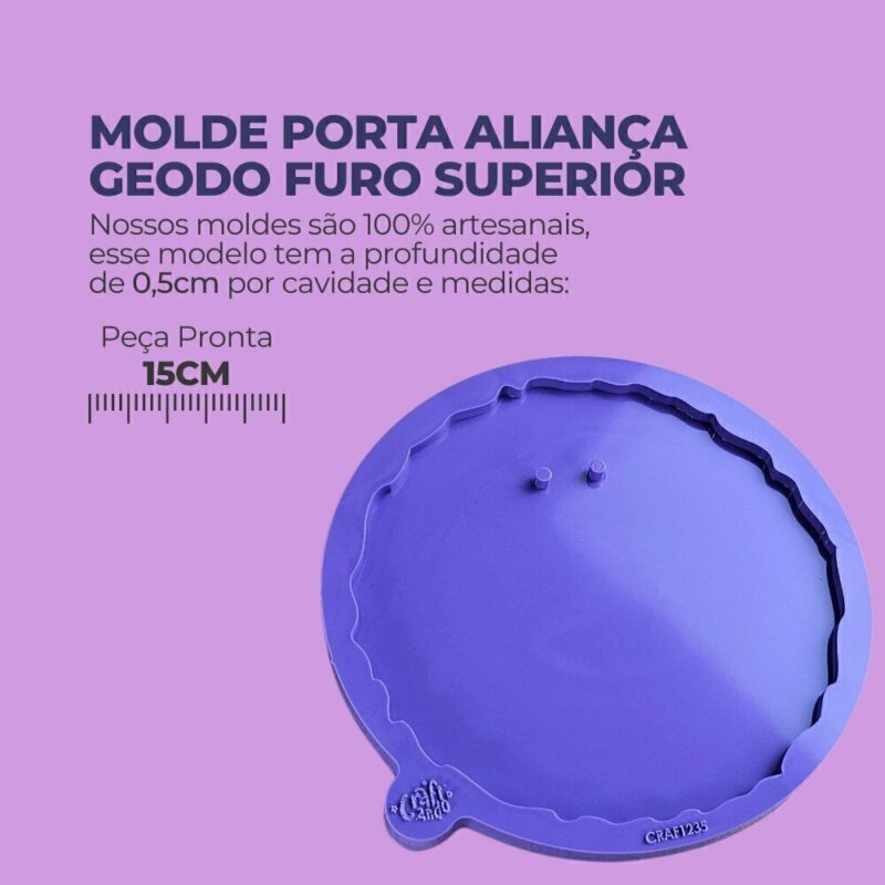Molde de Silicone Para Resina Porta Aliança Geodo Furo Superior - Imagem 2