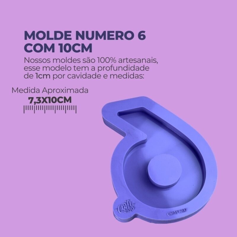 Molde de Silicone Para Resina Epóxi Número 6 com 10cm - Imagem 2