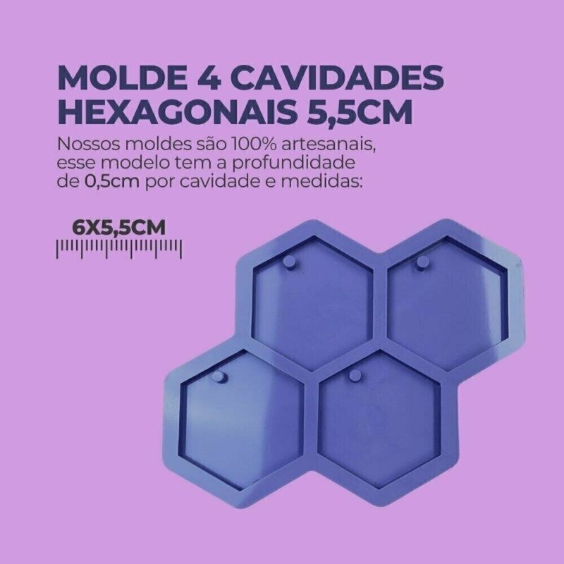 Molde de Silicone Para Resina Epóxi Chaveiro Hexagonais 5,5cm - Imagem 2