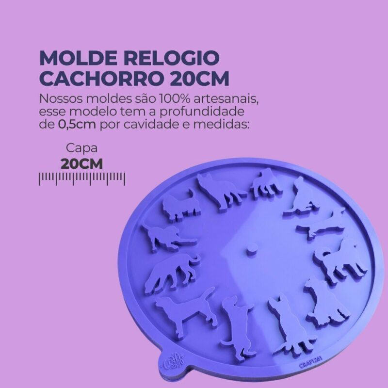 Molde de Silicone Para Resina Epóxi Relógio Cachorro 20cm - Imagem 2