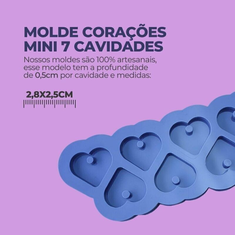 Molde de Silicone Para Resina Epóxi Corações Mini 7 Cavidades - Imagem 2