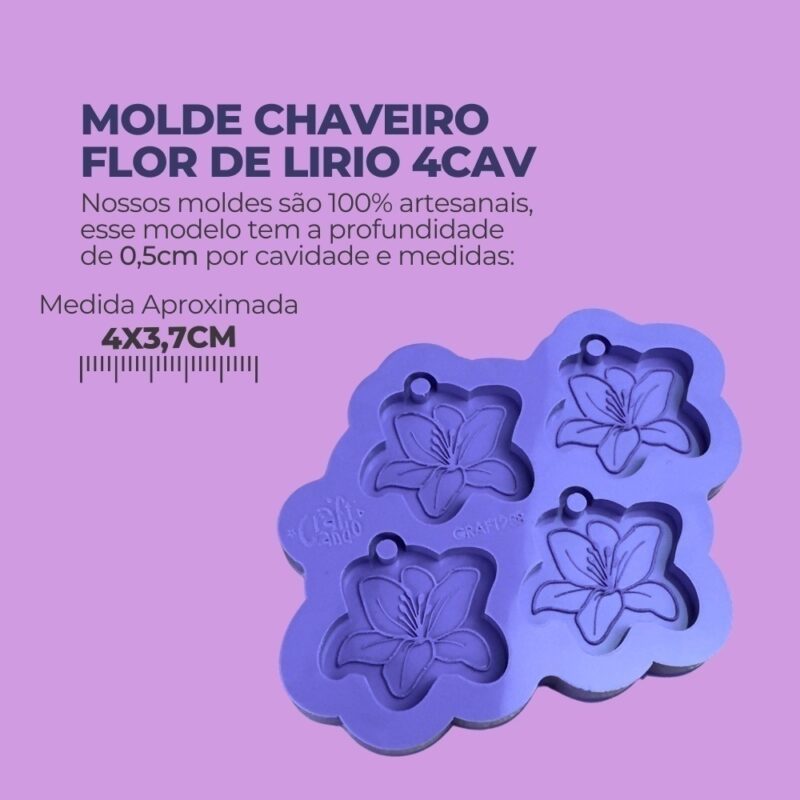 Molde de Silicone Para Resina Epóxi Chaveiro Flor de Lírio 4cav - Imagem 2