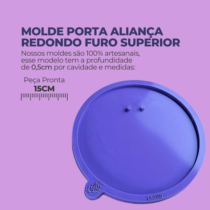 Molde de Silicone Para Resina Porta Aliança Redondo Furo Superior - Imagem 2