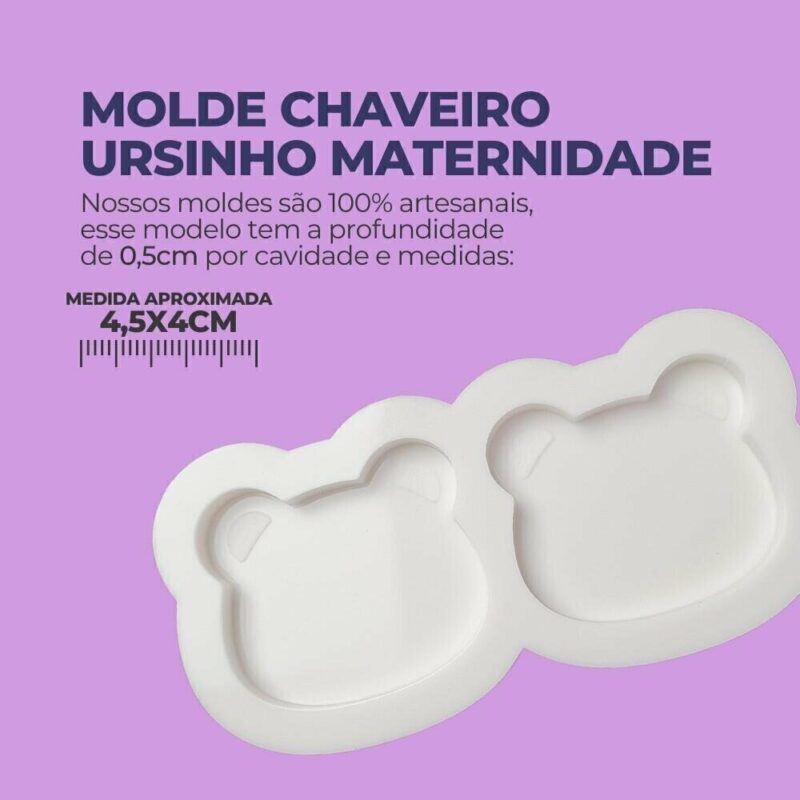 Molde de Silicone Para Resina Epóxi Chaveiro Ursinho Maternidade - Imagem 2