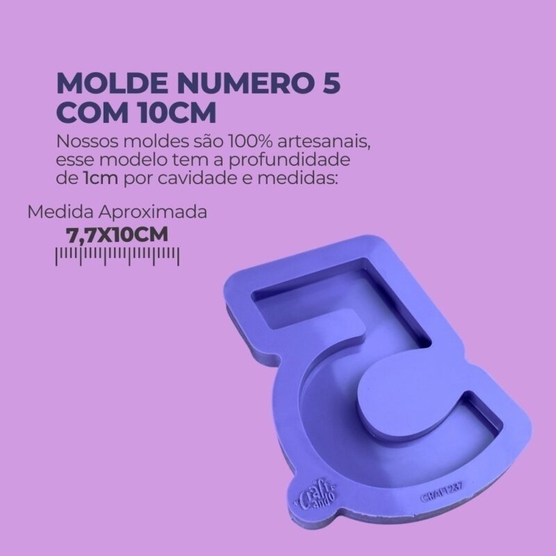 Molde de Silicone Para Resina Epóxi Número 5 com 10cm - Imagem 2