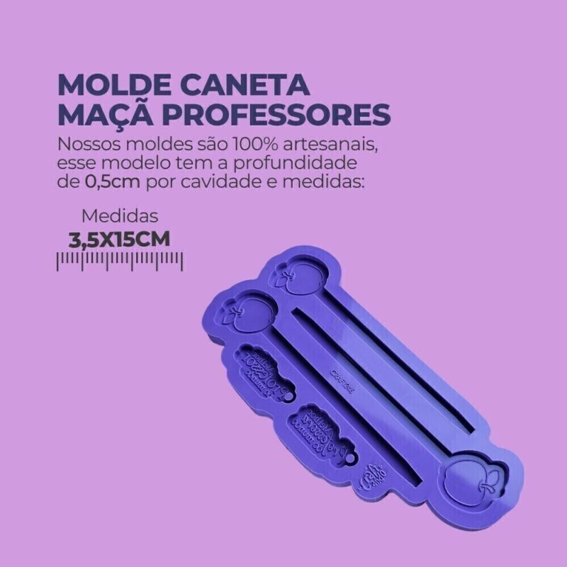 Molde de Silicone Para Resina Epóxi Caneta Maçã Professores - Imagem 2