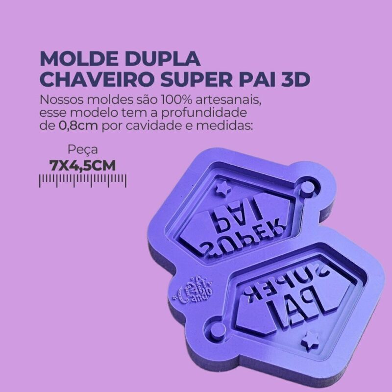 Molde de Silicone Para Resina Dupla Chaveiro Super Pai 3D - Imagem 2