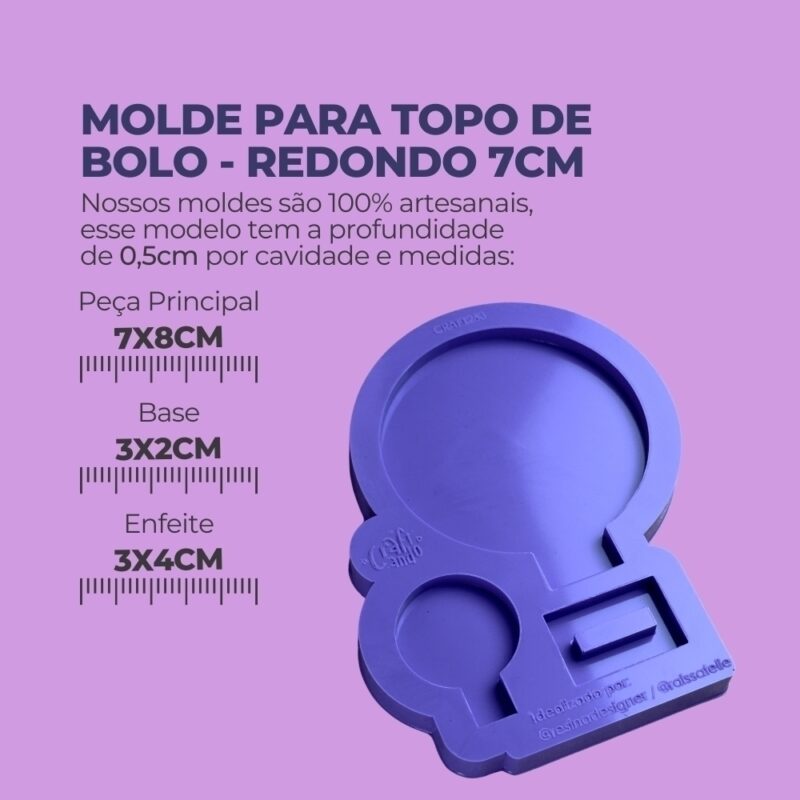 Molde de Silicone Para Resina Epóxi Para Topo de Bolo - Redondo 7cm - Imagem 2