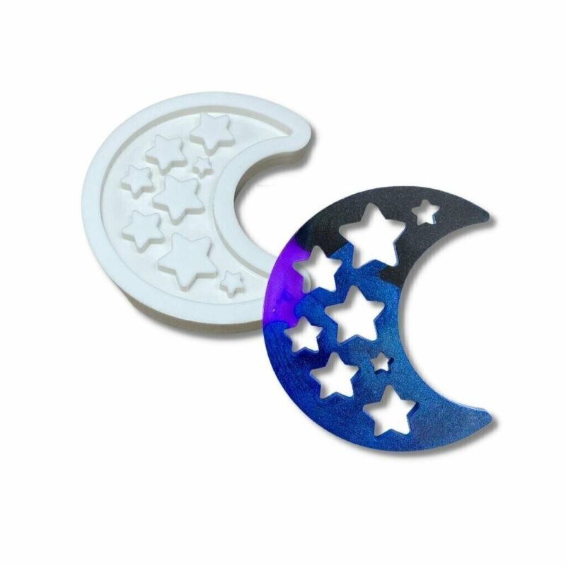 Molde de Silicone Para Resina Epóxi Chaveiro Lua com Estrelas - Imagem 2
