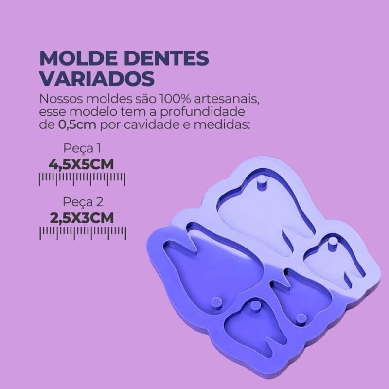 Molde de Silicone Para Resina Epóxi Chaveiro Dentes Váriados - Imagem 2