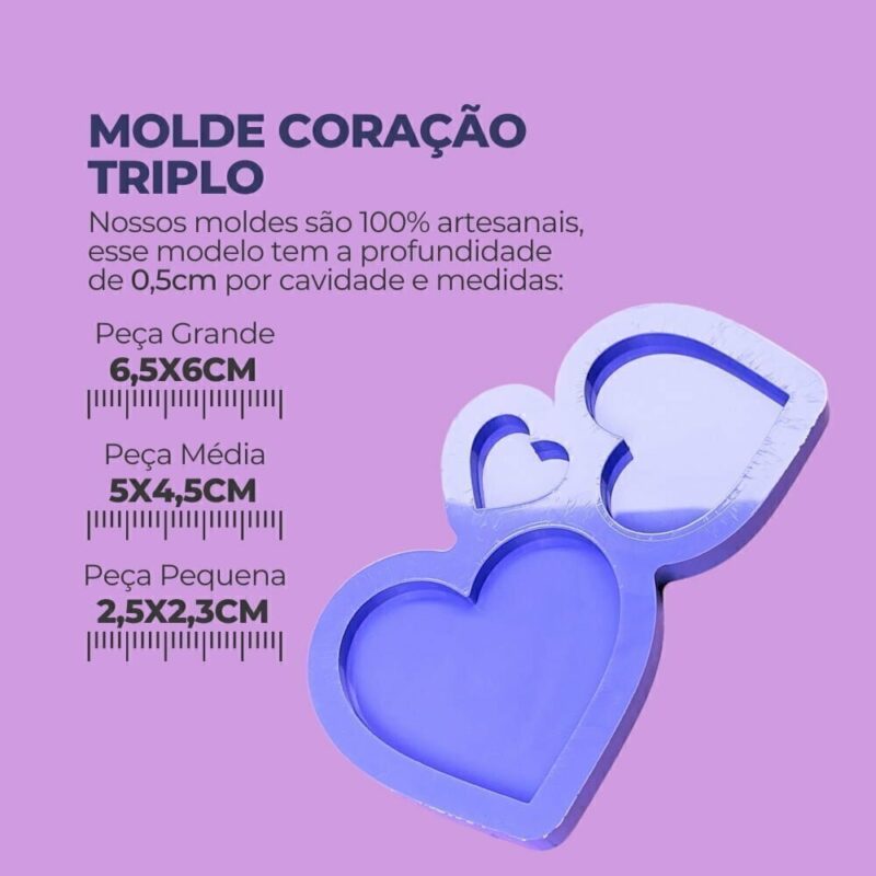 Molde de Silicone Para Resina Epóxi Chaveiro Coração Triplo - Image 2