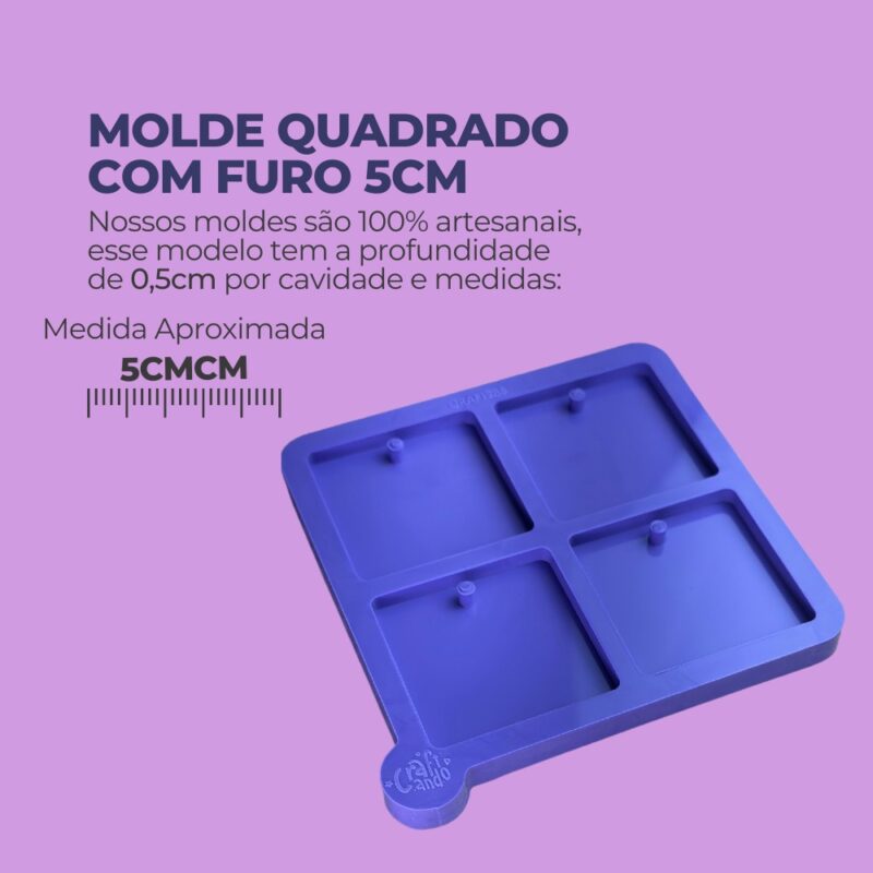 Molde de Silicone Para Resina Epóxi Quadrado Com furo 5cm - Imagem 2