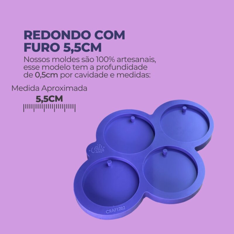 Molde de Silicone Para Resina Epóxi Redondo Com Furo 5,5cm - Imagem 2