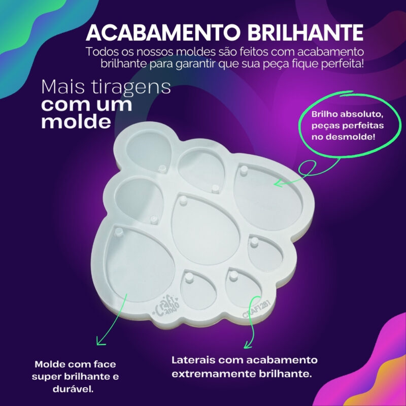 Molde de Silicone Para Resina Epóxi Trio de Gota Brincos Colar - Imagem 3