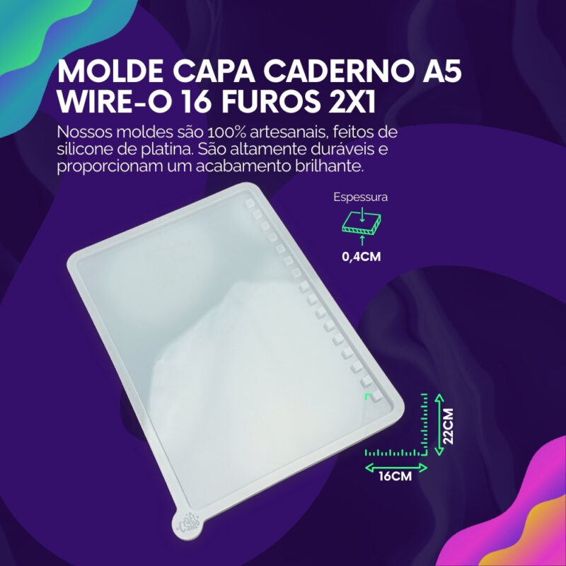 Molde de Silicone Para Resina Capa Caderno a5 Wire-o 16 Furos 2x1 - Imagem 2