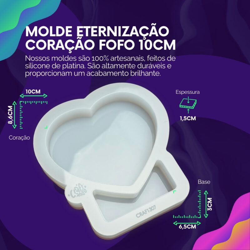 Molde de Silicone Para Resina Epóxi Eternização Coração Fofo 10cm - Imagem 2