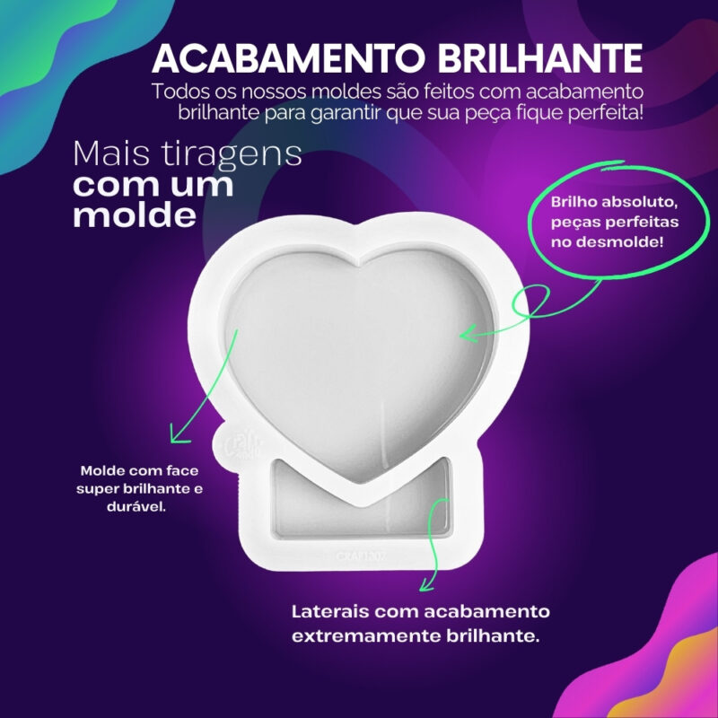 Molde de Silicone Para Resina Epóxi Eternização Coração Fofo 10cm - Imagem 3