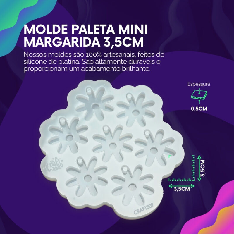 Molde de Silicone Para Resina Epóxi Paleta Mini Margarida 3,5cm - Imagem 2