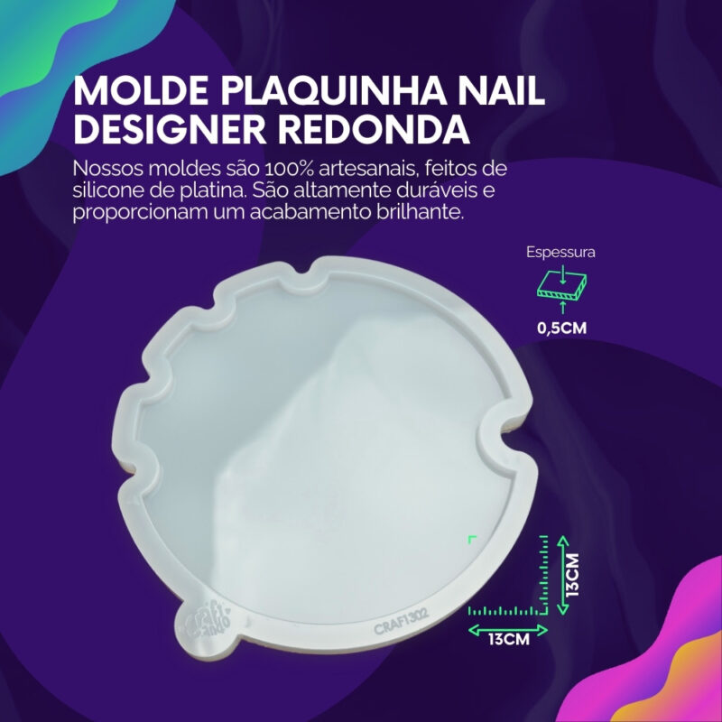 Molde de Silicone Para Resina Plaquinha Nail Redonda Manicure - Imagem 2