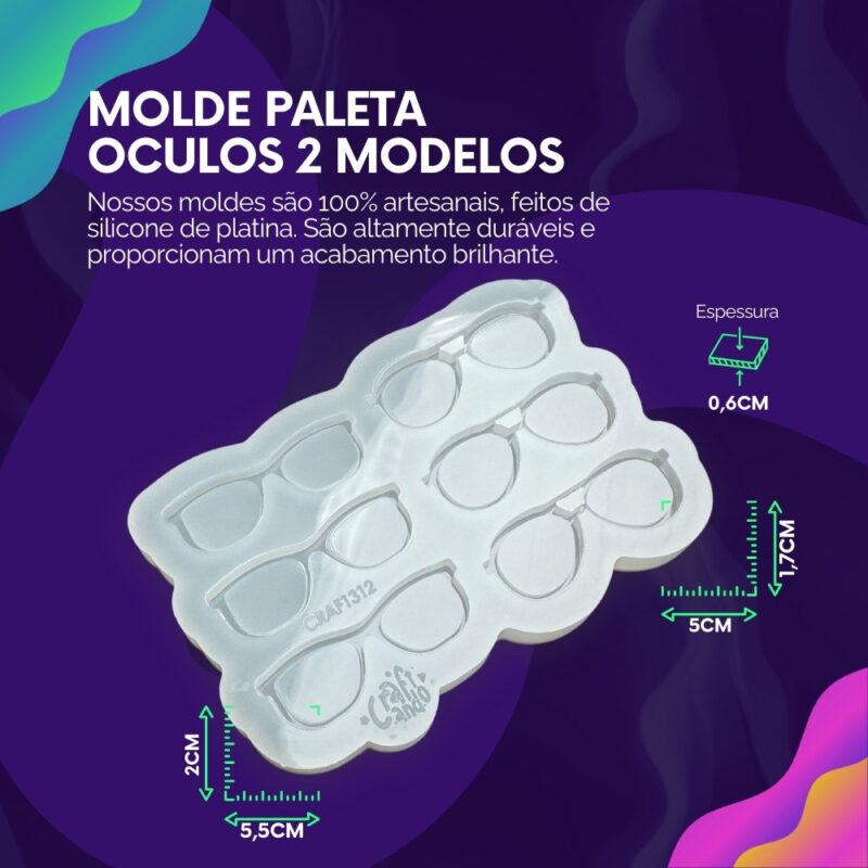 Molde de Silicone Para Resina Epóxi Paleta Dupla Óculos - Imagem 2
