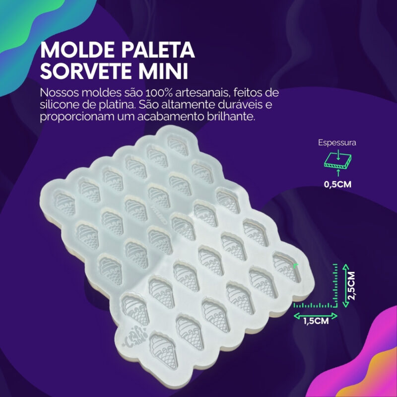 Molde de Silicone Para Resina Epóxi Paleta Mini Sorvete 2,5cm - Imagem 2