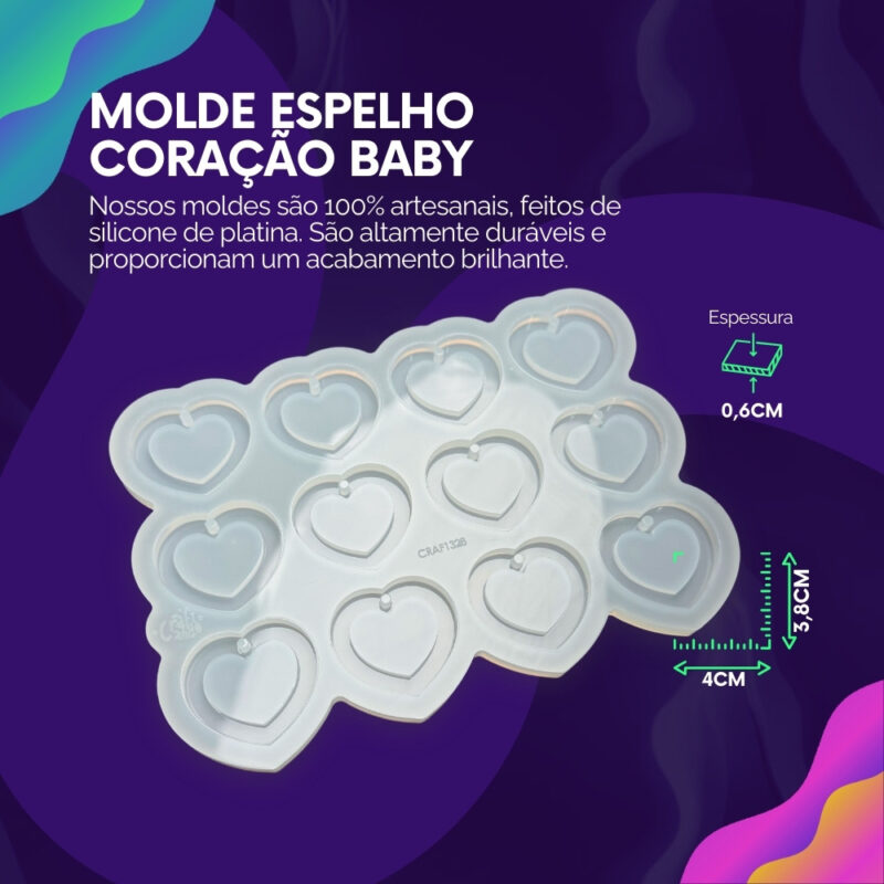 Molde de Silicone Para Resina Espelho Coração Baby - Imagem 2